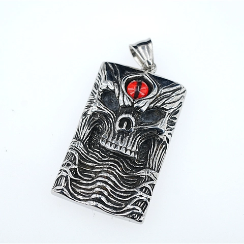 Vintage Totenkopf Relief Anhänger Halskette Edelstahl Roter Stein Evil Eye Gothic Punk Retro Schmuck Für Herren
