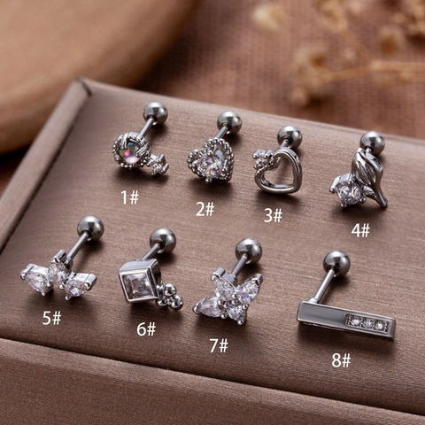 Zircon Stud Earrings With Stainless Steel Post Copper Heart Butterfly Geometric Shapes Chic Trendy Jewelry For Women