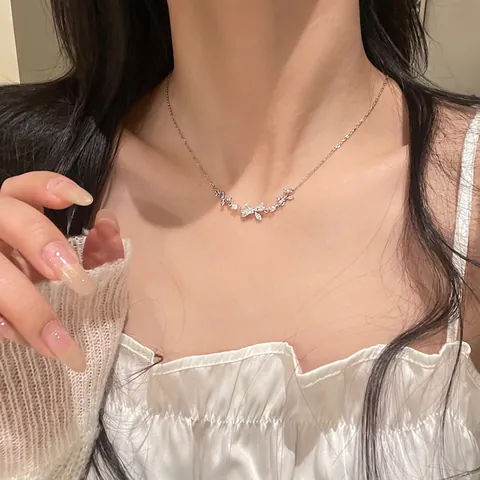 Collana Bracciale In Zircone Con Fiocco Lega Catena Da Clavicola Elegante Accessorio Minimalista Gioielli Regalo Per Donne