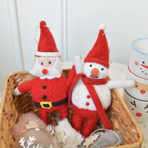 Ornamenti Sospesi Di Natale In Feltro Di Lana Babbo Natale E Pupazzo Di Neve Rosso Bianco Ciondolo Per Albero Festivo