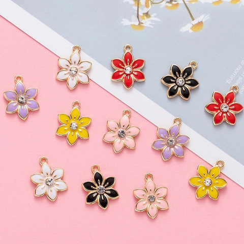 Flower Charms Enameled Zinc Alloy With Rhinestone For DIY Jewelry Making Earrings Bracelets Necklaces Colorful