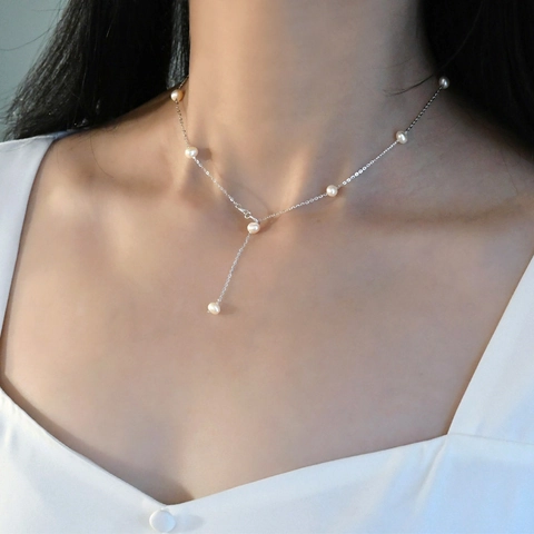 Vintage Copper Freshwater Pearl Necklace Silver Plated O-Chain Eleven Pearls Starry Sky Design For Women Elegant Jewelry Gift