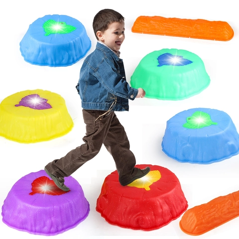 Kids Light Up River Crossing Stones Balance Training Toy Sensory Integration Equipment Colorful Non Slip Stepping Stones For Indoor Outdoor Exercise