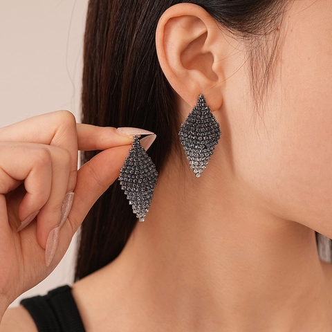 Boucles D'Oreilles Clous Géométriques Avec Tige Argent 925 Base Cuivre Strass Pavé Style Vintage Niche Femmes