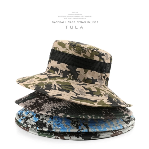 Camouflage Bucket Hat Quick Dry Breathable Mesh Wide Brim Boonie Hat For Outdoor Hiking Fishing Adjustable Chin Strap