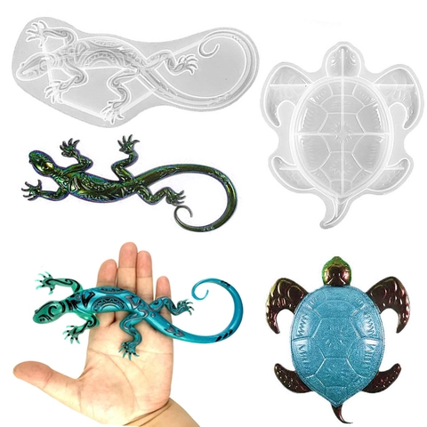 Molde De Silicona Animal 3D Resina DIY Halloween Tortuga Gecko Dragón Buitre Pared Decoración