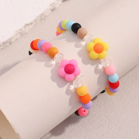 Braccialetto Di Perline Acriliche Colorate Con Ciondolo Fiore In Resina Elastico Gioielli Stile Boho Per Donne E Ragazze