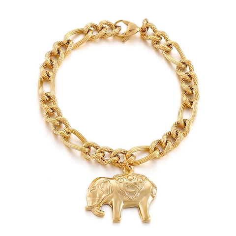 Pulsera Acero Inoxidable Con Dije Elefante Joyería Cadena Figaro Moda Simple Mujeres Niñas Estilo Bohemio