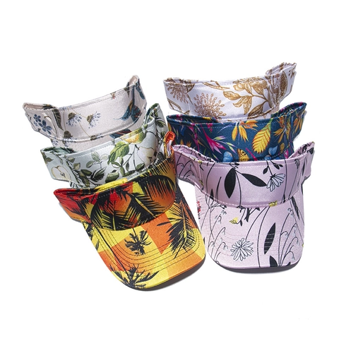Women's Summer Satin Sun Visor Hat Tropical Floral Botanical Print Adjustable Open Top Beach Hat UV Protection Sport Cap