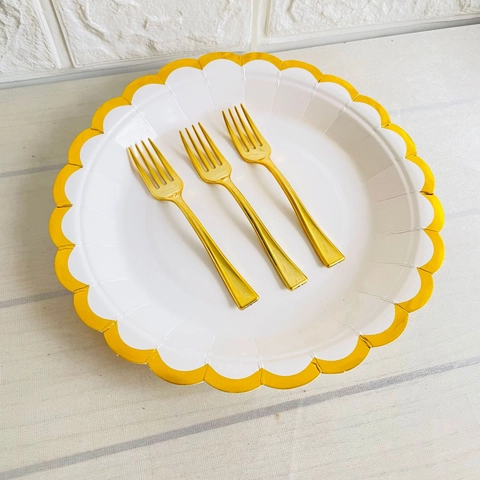 Disposable Mini Dessert Spoons Forks Electroplated Plastic Metallic Finish For Pudding Cake Party Wedding Event Tableware