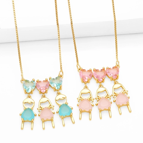 Collana Con Ciondolo Figura Cartone Animato Cuore Zircone Rame Placcato Oro Gioielli Per Donne Ragazze