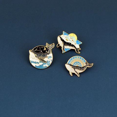 Whale Astronaut Enamel Pins Alloy Brooches Ocean Space Badges Lapel Pins Cartoon Jewelry For Backpacks Bags Clothing