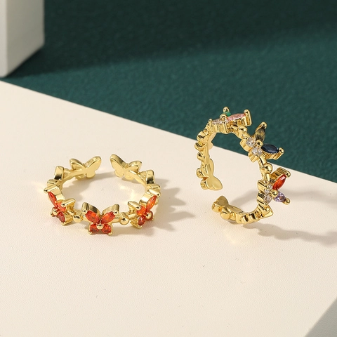 Elegante Anello Aperto in Rame con Zirconia Farfalla Fiore per Donna Moda Lusso Leggero Regolabile Delicato Anello Dito Gioielli