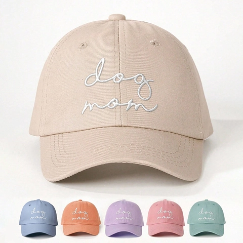 Dog Mom Embroidered Baseball Cap Polyester Adjustable Strap Outdoor Sun Protection Casual Curved Brim Hat For Women