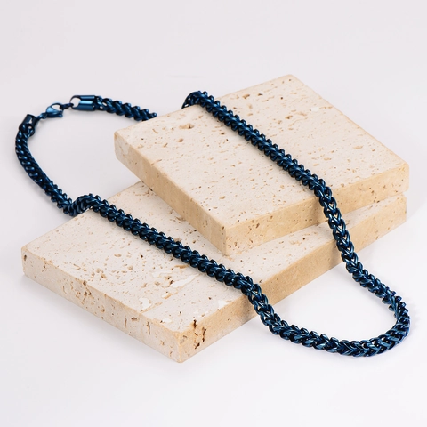 Blauer 304 Edelstahl Geflochtene Kette Halskette Herren Hip Hop Trend Polierte Weizen Gliederschmuck