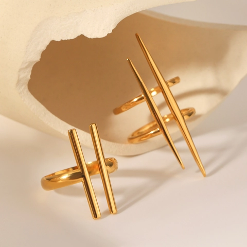 Geometric Stainless Steel Rings 18K Gold Plated Open Adjustable Irregular Minimalist Finger Jewelry For Women
