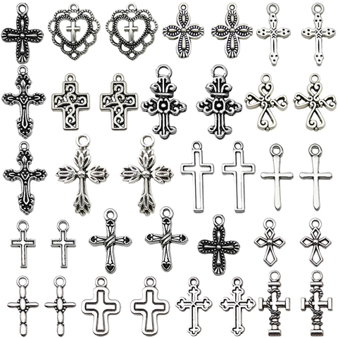 Ciondoli Croce Argento Antico Lega Zinco Accessori Gioielli DIY Charms Gotici Vintage Per Collane Portachiavi Artigianato