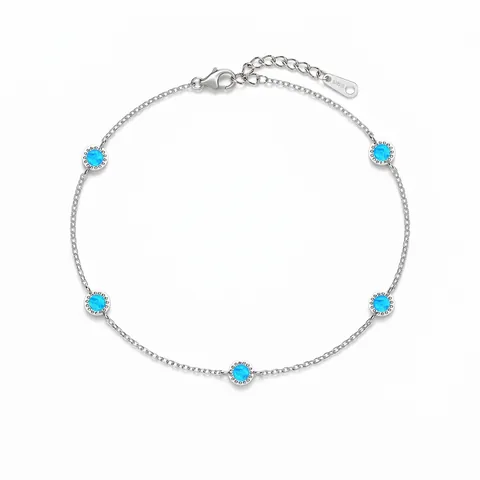 925 Sterling Silver Minimalist Round Synthetic Opal Adjustable Bracelet Elegant Geometric Thin Chain Jewelry For Women Gift