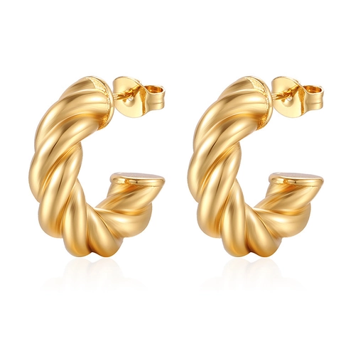 Twisted Rope Hoop Earrings Stainless Steel Geometric C Shape Minimalist Gold Plated Jewelry For Women