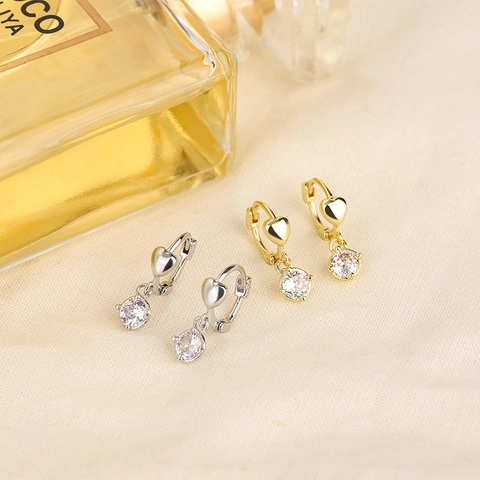 Herz Huggie Creolen Mit Rundem Zirkon Anhänger Kupfer Gold Silber Plattiert Elegante Schmuck Damen Mode Accessoires