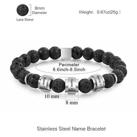 Pulsera De Cuentas De Piedra Natural Lava Ojo De Tigre Acero Inoxidable Joyería Elástica Hombres Mujeres