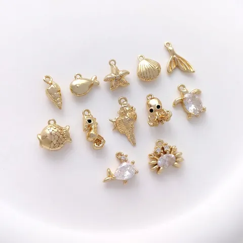 Sea Creature Pendants Ocean Theme Conch Starfish Turtle Whale 14K Gold Plated Copper DIY Jewelry Making Charms Findings