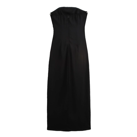 Trägerloses Satin Abendkleid Schwarz 3D Blume Strass Quaste Körperbetont Schlitz Formales Maxi Kleid Für Damen