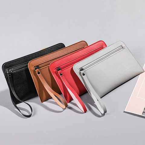 Damen PU Leder Clutch Tasche Lange Reißverschluss Geldbörse Handytasche Handgelenktasche Lässig Retro Große Kapazität Elegant