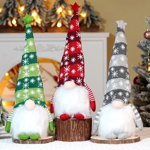 Gnomo De Navidad Muñeco De Peluche LED Brillante Tomte Sin Rostro Ornamento Punto Reno Copo De Nieve Decoración De Mesa
