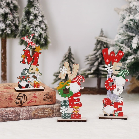 Insegna Da Tavolo In Legno Con Alfabeto Di Natale Gnomo Ornamento Da Scrivania Xmas Noel Welcome Decorazione Festiva Dipinta A Mano