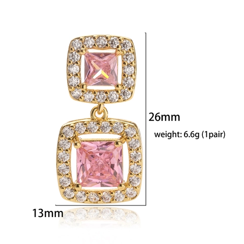Double Layer Square Zircon Drop Earrings Copper Geometric Halo Dangle Jewelry For Women Luxury Fashion Elegant