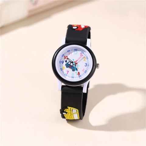Orologio Bambini Cartone Animato Auto 3D Cinturino Silicone Analogico Quarzo Per Ragazzi Ragazze Studenti Numeri Colorati