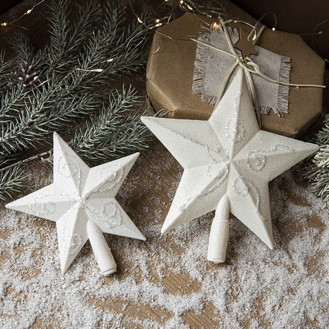 White Christmas Tree Topper Star Glitter Hollow Plastic Holiday Decoration Ornaments Shimmering Treetop Decor