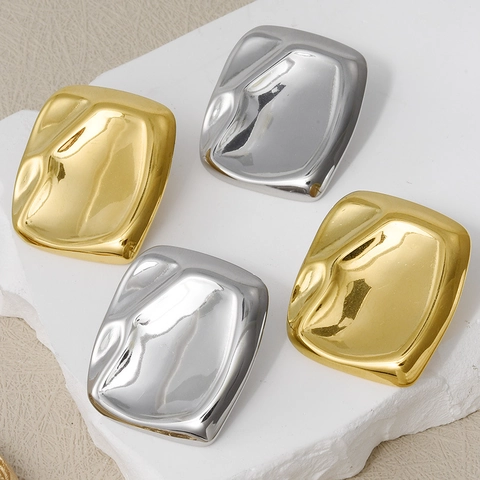 Irregular Geometric Stud Earrings 304 Stainless Steel Molten Texture 18K Gold Plated Minimalist Fashion Jewelry For Women