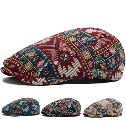 Gorra Plana De Jacquard Étnico Sombrero Newsboy Tejido Geométrico Vintage Ajustable Accesorio Casual Para Mujeres Hombres