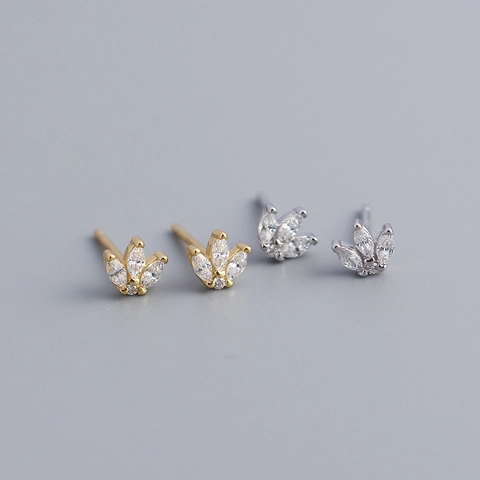 Orecchini A Lobo Corona In Zircone Marquise Argento Sterling S925 Foglia Geometrica Piccoli Gioielli Per Donne