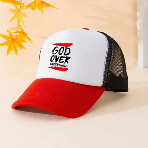 God Over Everything Trucker Hat Mesh Atmungsaktiv Baseball Cap Color Block Casual Outdoor Sonnenhut
