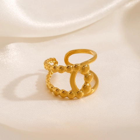 Zweilagiger Perlenring Offen Edelstahl 18K Vergoldet Minimalismus Verstellbarer Schmuck Damen