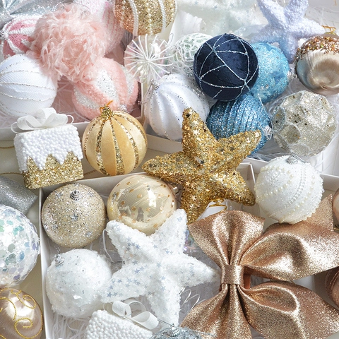 Addobbi Appesi Albero Di Natale Fiocchi Glitterati Stelle Palle Schiuma Decorazione Festiva Casa Plastica Tessuto