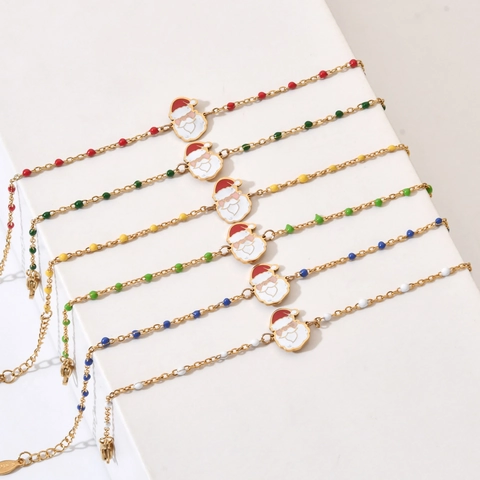 Bracciale Babbo Natale In Acciaio Inossidabile Smalto Gioielli Con Ciondoli Natalizi Con Perline Colorate Regalo Di Festa Per Donne