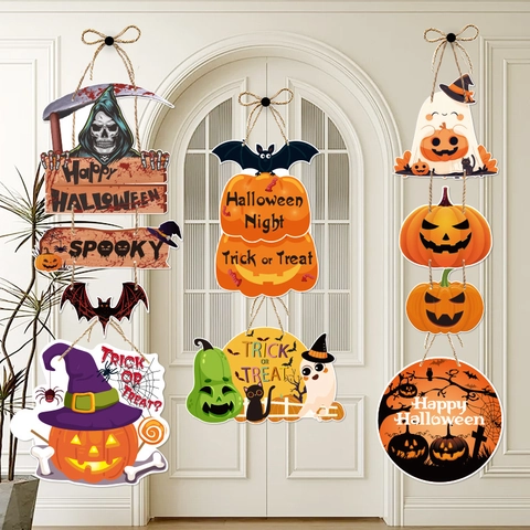 Decorazione Per Festa Di Halloween Carta Zucca Fantasma Pipistrello Banner Appeso Gancio Per Porta Forniture Festa