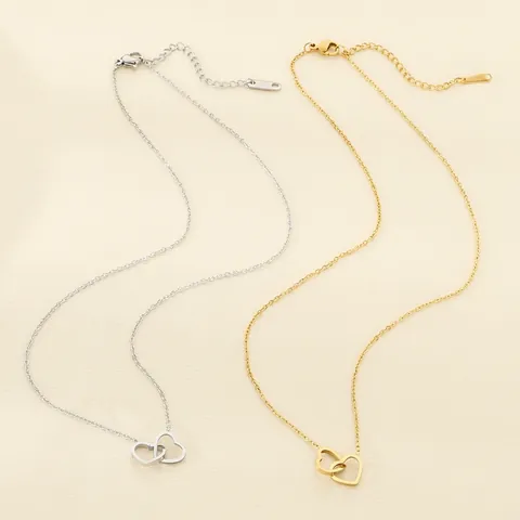 Collar Con Colgante De Doble Corazón Entrelazado Acero Inoxidable Bañado En Oro 18K Cadena De Clavícula Joyería Para Mujer
