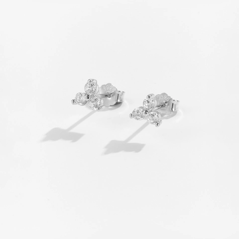 Orecchini a Lobo in Argento Sterling 925 con Tre Pietre in Zirconia per Donna Forma di Fiore Placcato Oro 18K Gioielli Eleganti