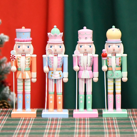 Wooden Nutcracker Soldier Ornaments Macaron Pastel Colors Christmas Home Tabletop Decor Figurine Traditional Hand Painted