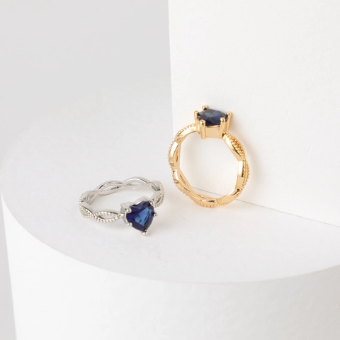 Anillo In Rame Con Zirconia Blu A Forma Di Cuore Fascia Intrecciata Accessorio Gioielli Di Moda Per Donna