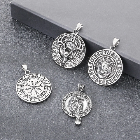 Collana Con Ciondolo Vichingo Acciaio Inossidabile Retro Mitologia Norrena Lupo Corvo Cervo Albero Della Vita Runa Gioielli Punk Uomo