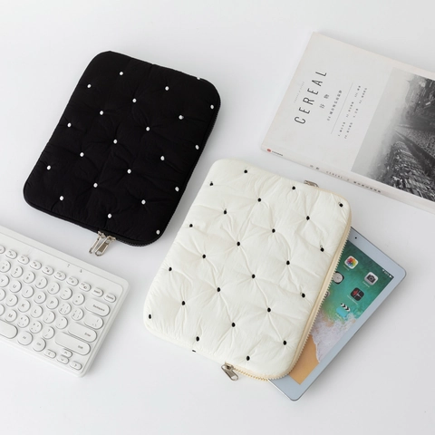 Funda Para Portátil De Algodón Acolchado Con Lunares Bolsa Interior Para Tableta Resistente A Golpes Estilo Coreano Minimalista Con Cremallera