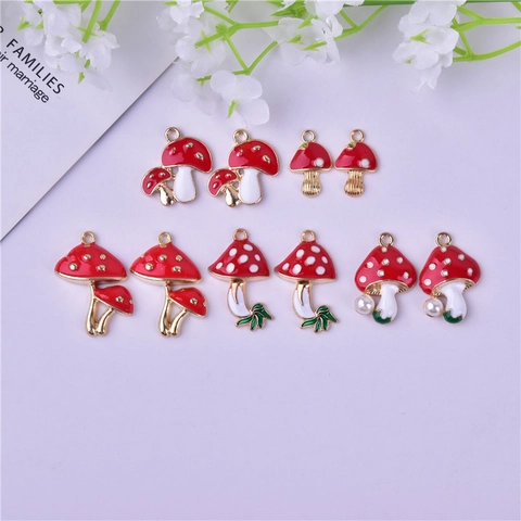 Emaille Paddenstoel Bedeltjes Legering Rood Wit Gestippelde Hangers Voor DIY Sieraden Maken Kettingen Oorbellen