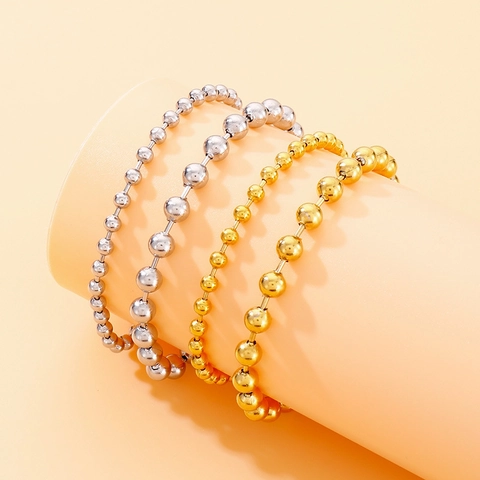 Bracciale A Catena A Sfere In Acciaio Inossidabile Con Chiusura A Moschettone Ed Estensione Perle Tonde Lucide Moda Versatile