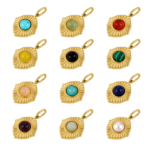 Colgantes Ovalados Vintage Sol Acero Inoxidable Piedra Natural Joyería DIY Retro Francés Chapado En Oro Dijes